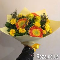 Желтые розы и герберы - Фото 1
