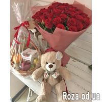 51 roses, teddy bear, fruit, sweets - Photo 1