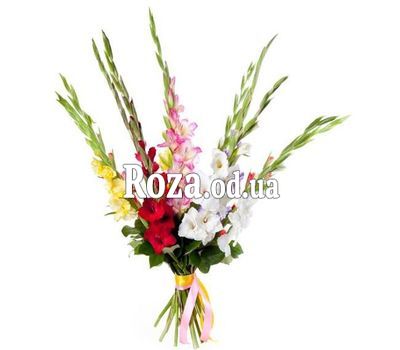 Bouquet of multicolored gladioluses