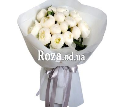 15 белых пионов