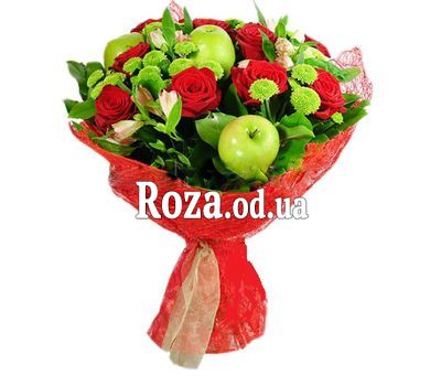 Букет роз с яблоками