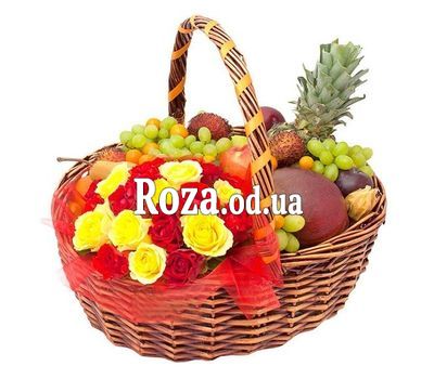 Basket with flowers and fruits
