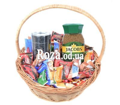Basket of sweets, tea and coffee