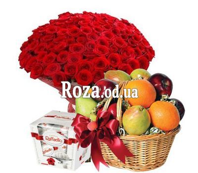 101 роза, фрукты, конфеты