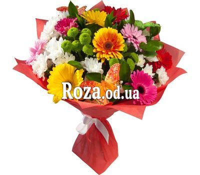 Bouquet of flowers from gerberas and chrysanthemums