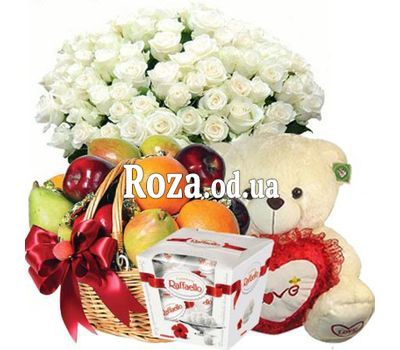 Букет, мишка, фрукты, Raffaello