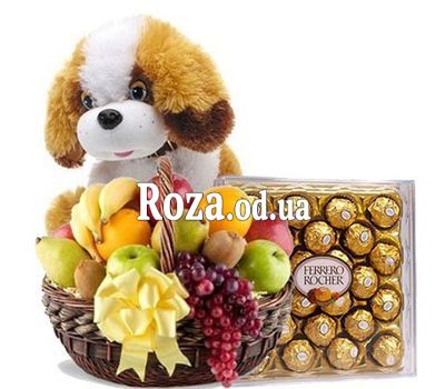 Фрукти, собачка, цукерки