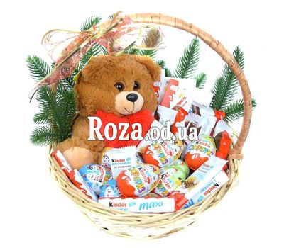 New Year's Gift Basket with Kinder and Teddy Bear