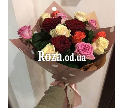 Букет из 15 разноцветных роз 6
