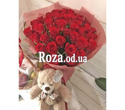 51 roses, teddy bear, fruit, sweets 1