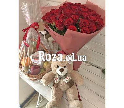 51 roses, teddy bear, fruit, sweets 2