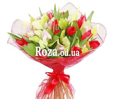 Bouquet of tulips and orchids